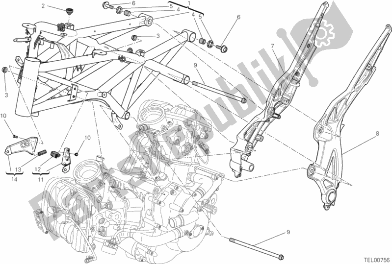 Tutte le parti per il Telaio del Ducati Diavel USA 1200 2012